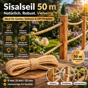 Sisalseil 50 m aus Naturfaser für Kratzbaum und Garten