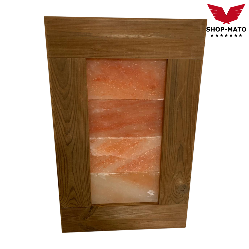 Salzkristalllampe groß Holzrahmen beleuchtet