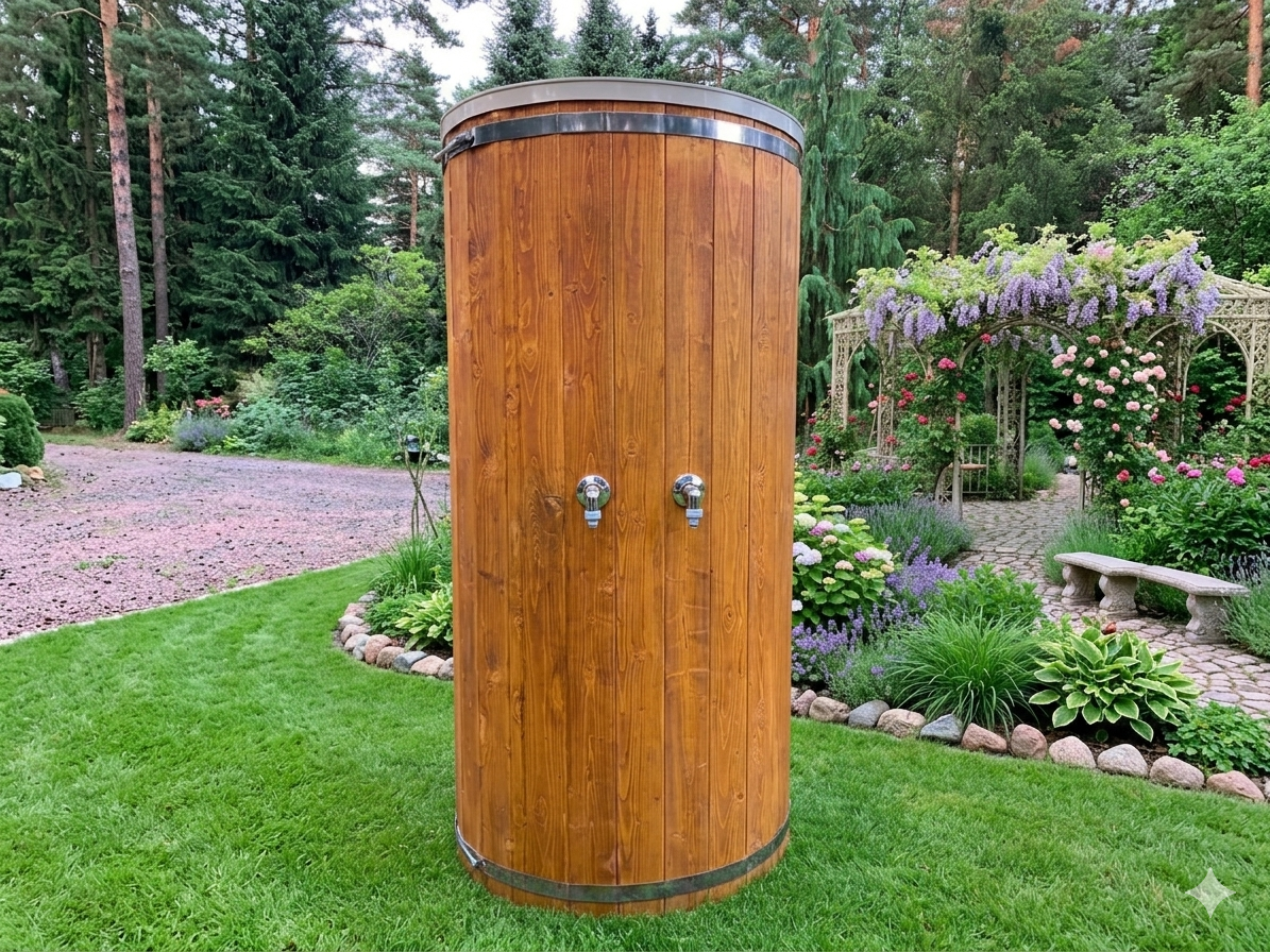 Gartendusche Fass aus Fichte – Outdoor Dusche aus Holz (42 mm, Premium) – Bild 5