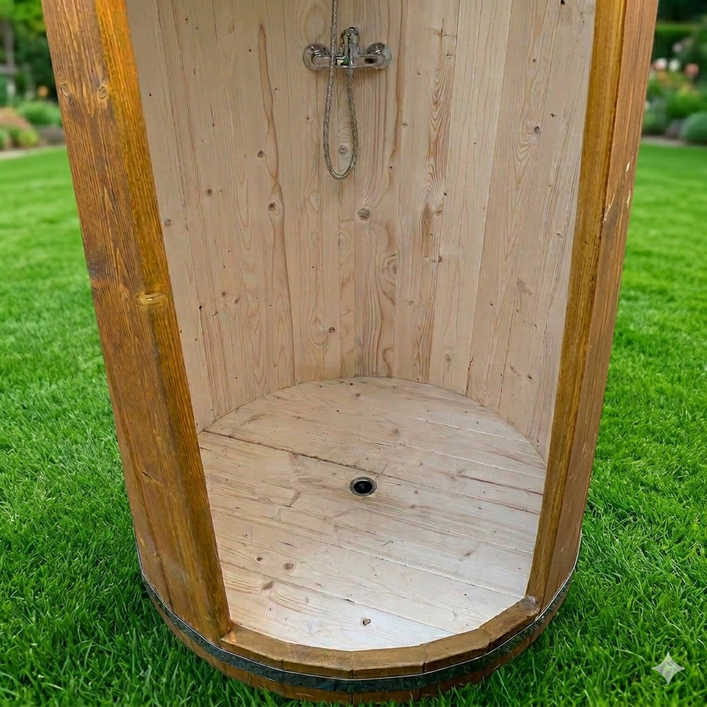 Gartendusche Fass aus Fichte – Outdoor Dusche aus Holz (42 mm, Premium) – Bild 3