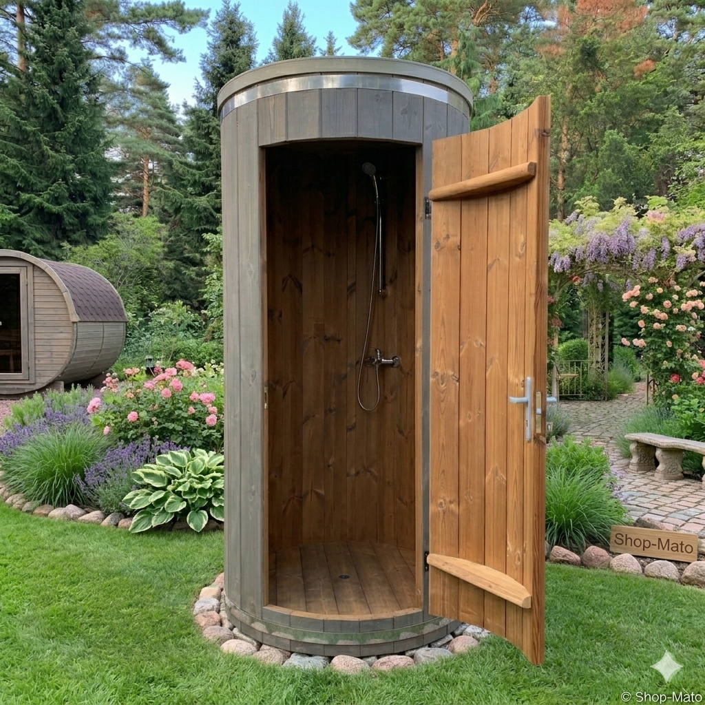 Thermoholz Fassdusche Garten hochwertig