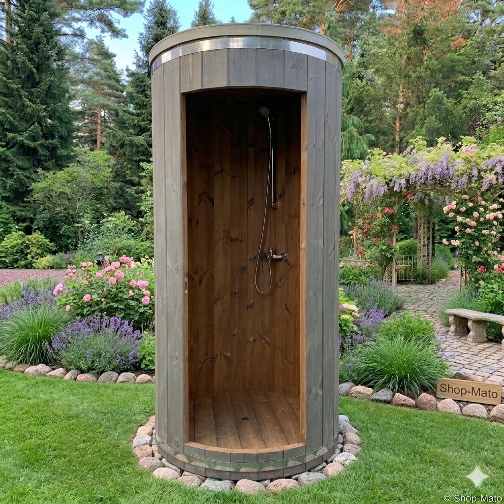 Thermoholz Fassdusche Garten hochwertig