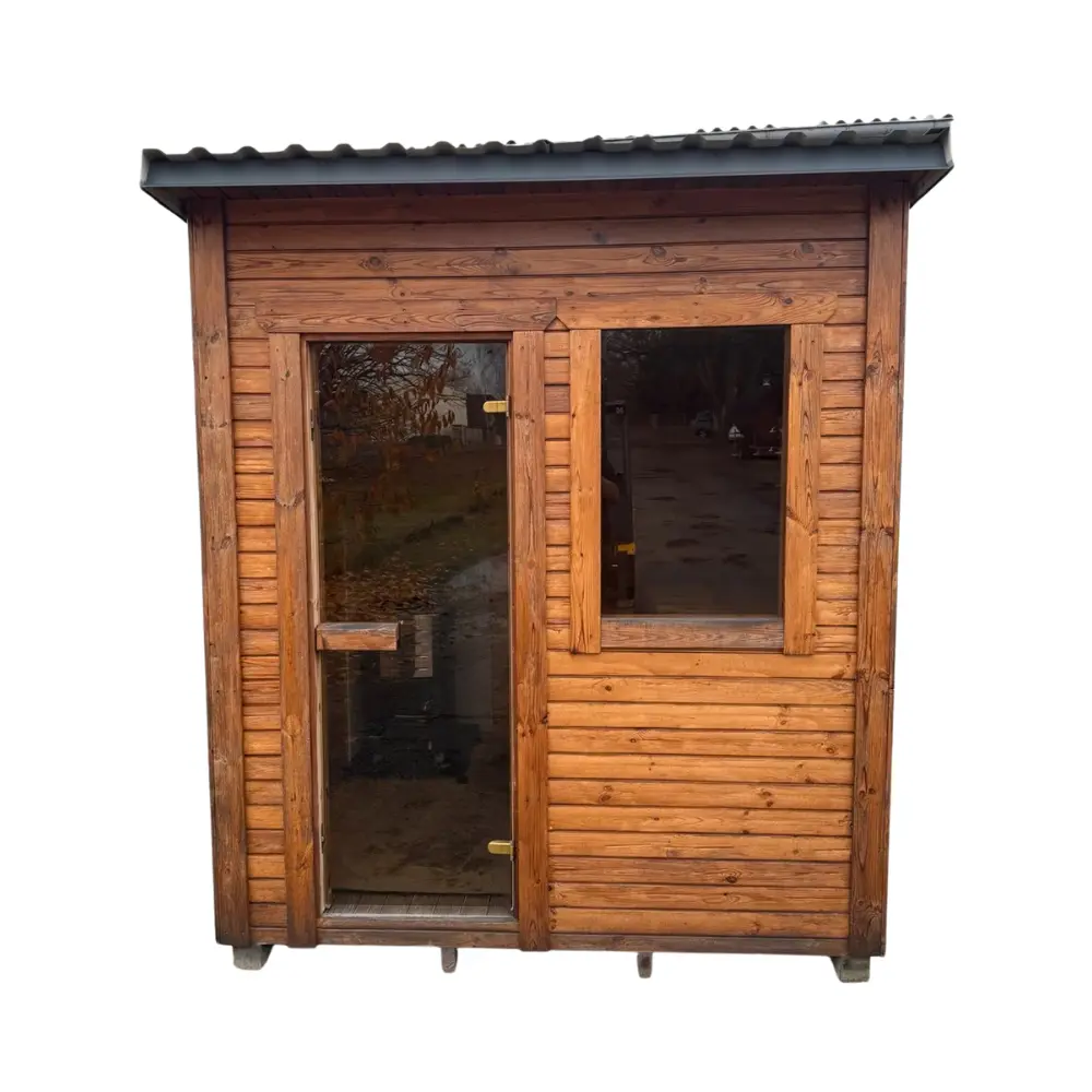 Gartensauna mit Holzofen aus Thermoholz 200 x 210 cm