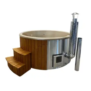 Hot Tub Acryl Gold 200 cm mit V4A Edelstahlofen und SPA Hydro System