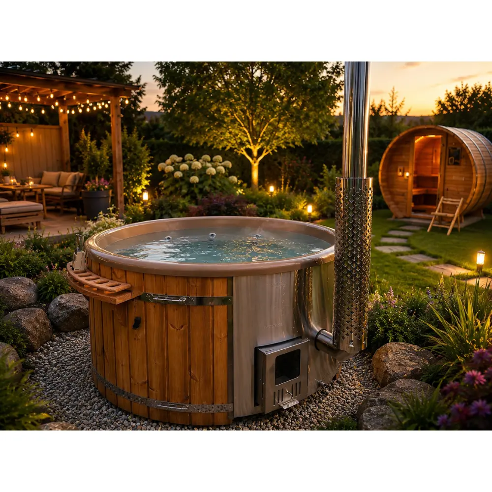 Hot Tub Acryl Gold 200 cm mit V4A Edelstahlofen & SPA Hydro System – Bild 6