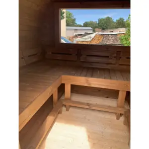 Innenraum Fasssauna 200 cm mit Panoramafenster