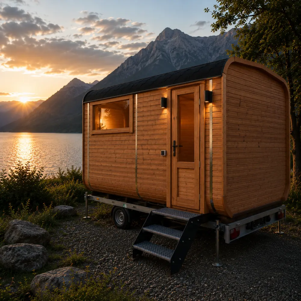 Sauna mit Vorraum und Seiteneingang am Stellplatz Nacht