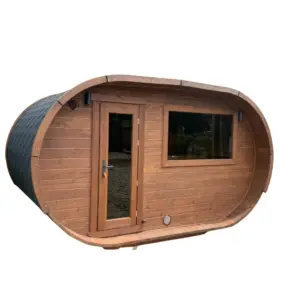 Sauna mit Ruheraum Frodo 400 aus Thermoholz – Frontansicht