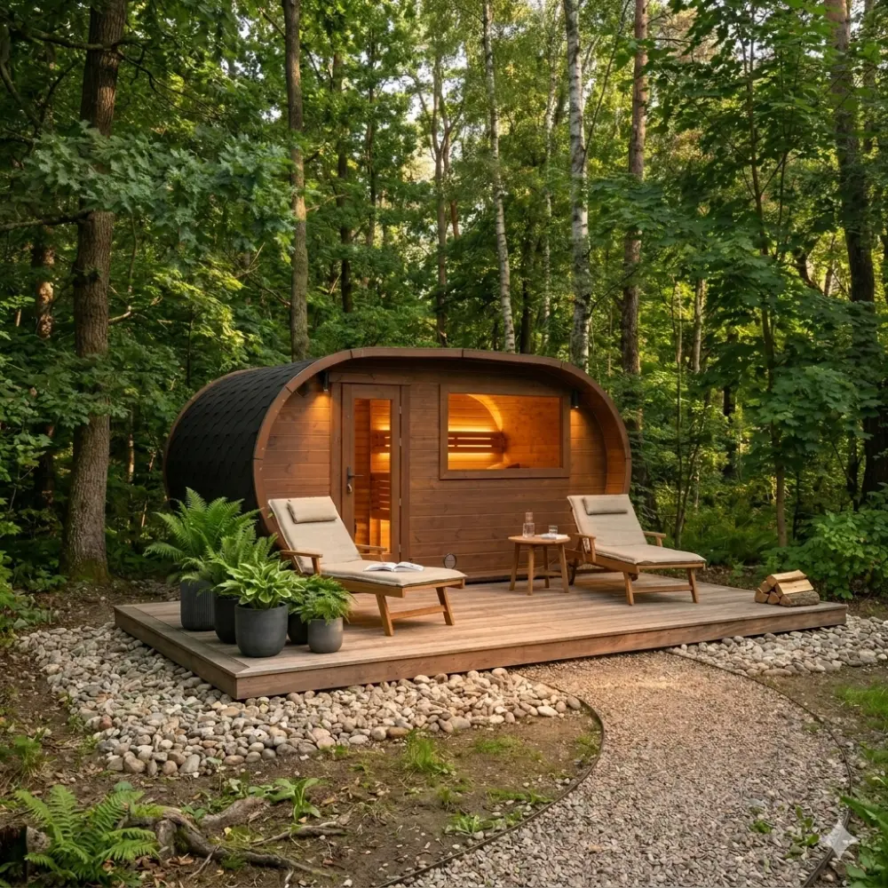 Sauna mit Ruheraum Frodo 400 in natürlicher Umgebung