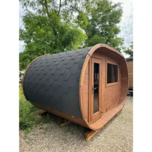 Thermoholz Sauna mit Ruheraum und Edelstahlbändern