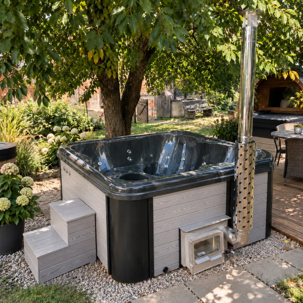 Hot Tub Monaco 220 × 220 cm in einer natürlichen Gartenumgebung
