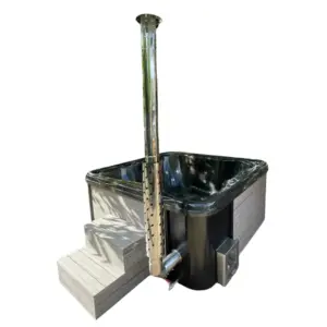 Hot Tub Monaco 220 × 220 cm mit V4A-Edelstahlofen und Einstiegstreppe